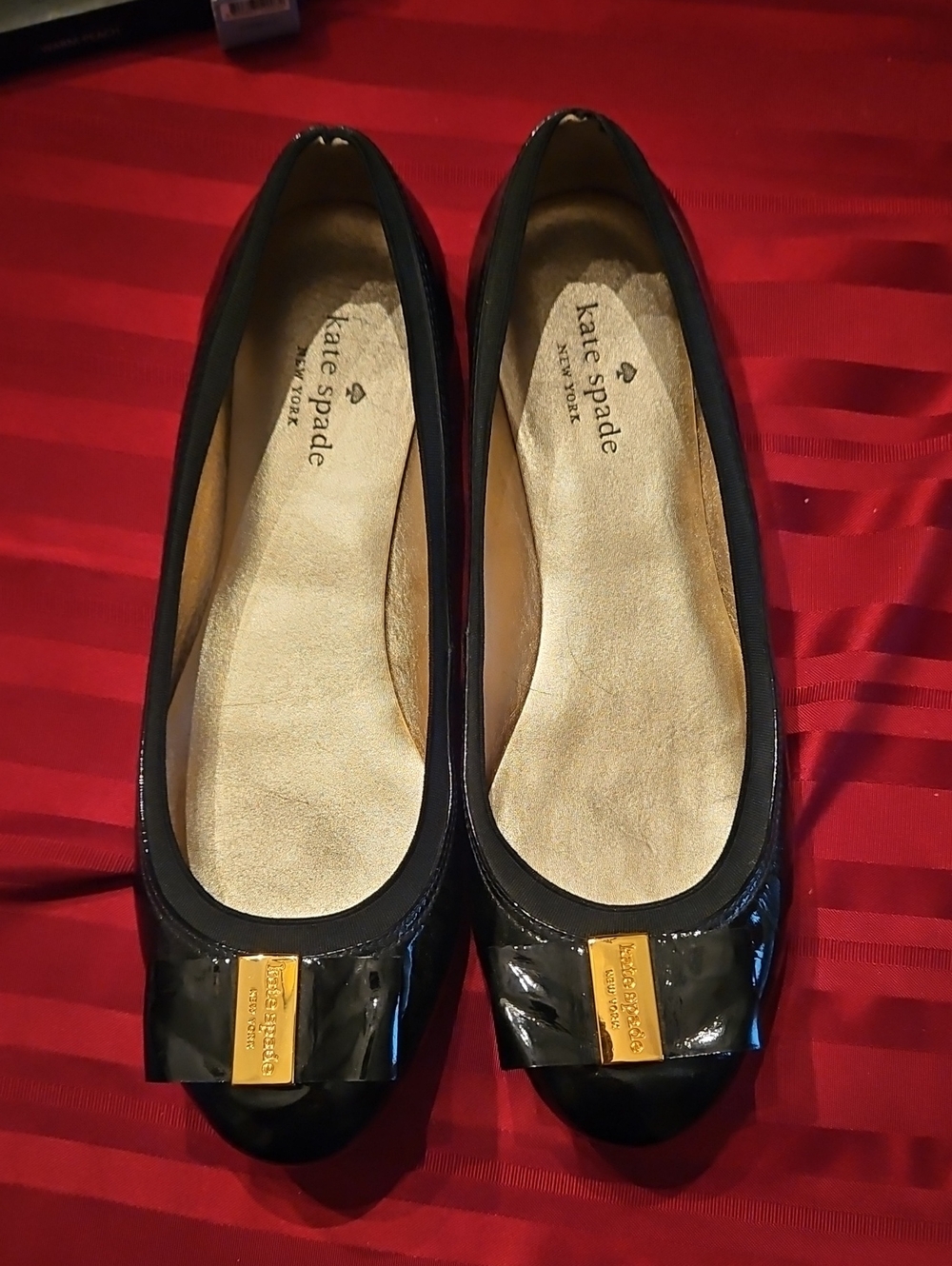 kate spade Black Patent Ballet Flats with Gold Plaque